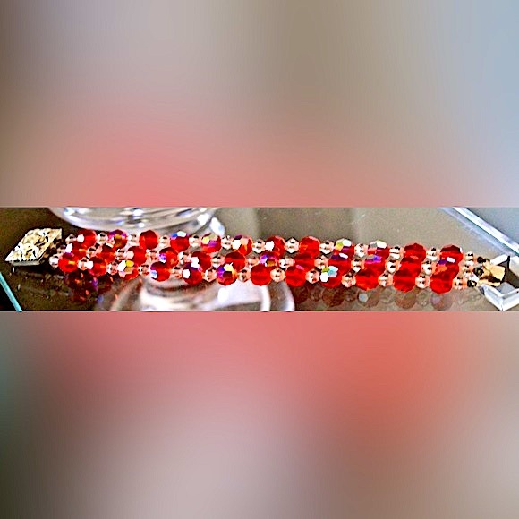 LAGUNA NECKLACE BRACELET EARRING VINTAGE 3PC SET ORANGE & CLEAR AURORA BOREALIS - Picture 5 of 11